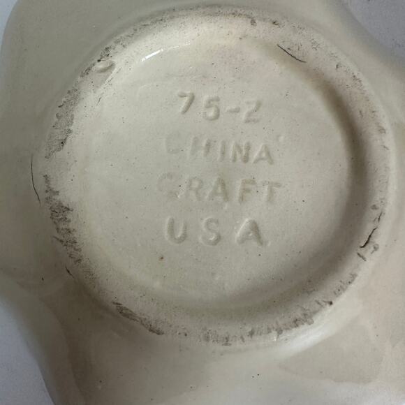 China Craft USA 1975 Pot and Saucer Stoneware Brown Green White Ombre Pattern - Picture 2 of 6